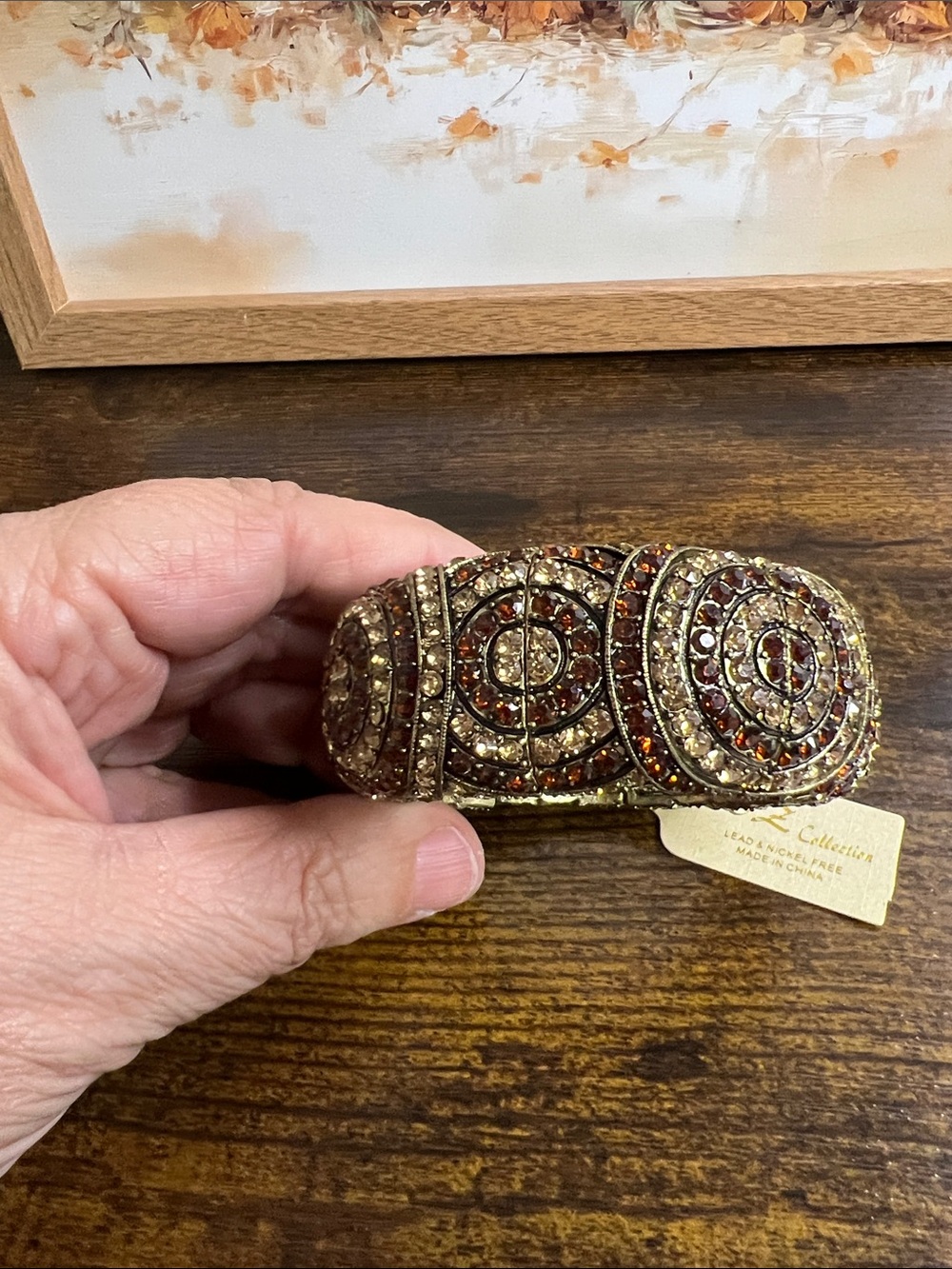 Embellished Brown and Gold Crystal Cuff Bracelet - Ladies Fashion Jewelry